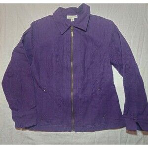 Coldwater Creek Women's Embossed Purple Full Zip Jacket Sz 8 Y2k Paisley Cottage
